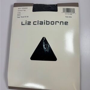Liz Claiborne Silky Opaque Control Top Pantyhose Tights Size Long - Black color